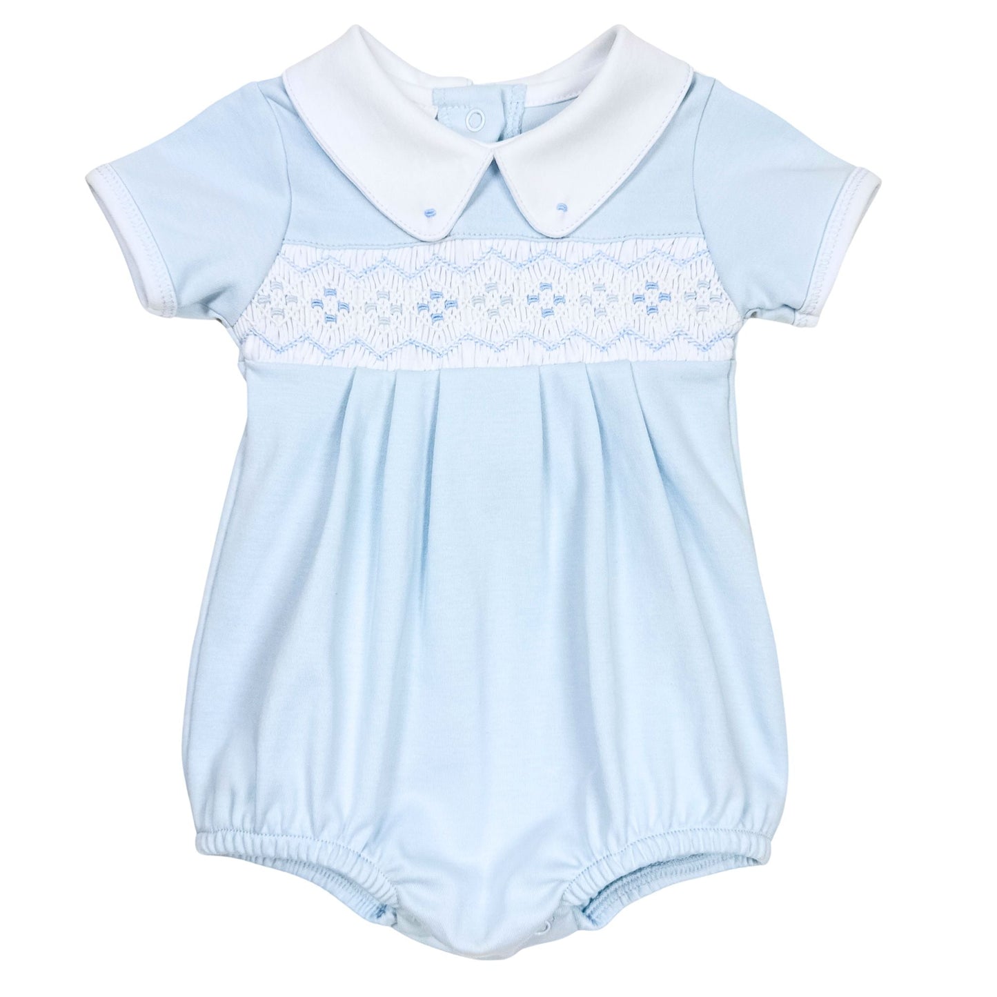 Emily and Ethan Smocked Collared Bubble- Blue