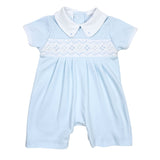Emily and Ethan Smocked Collared Short Playsuit- Blue