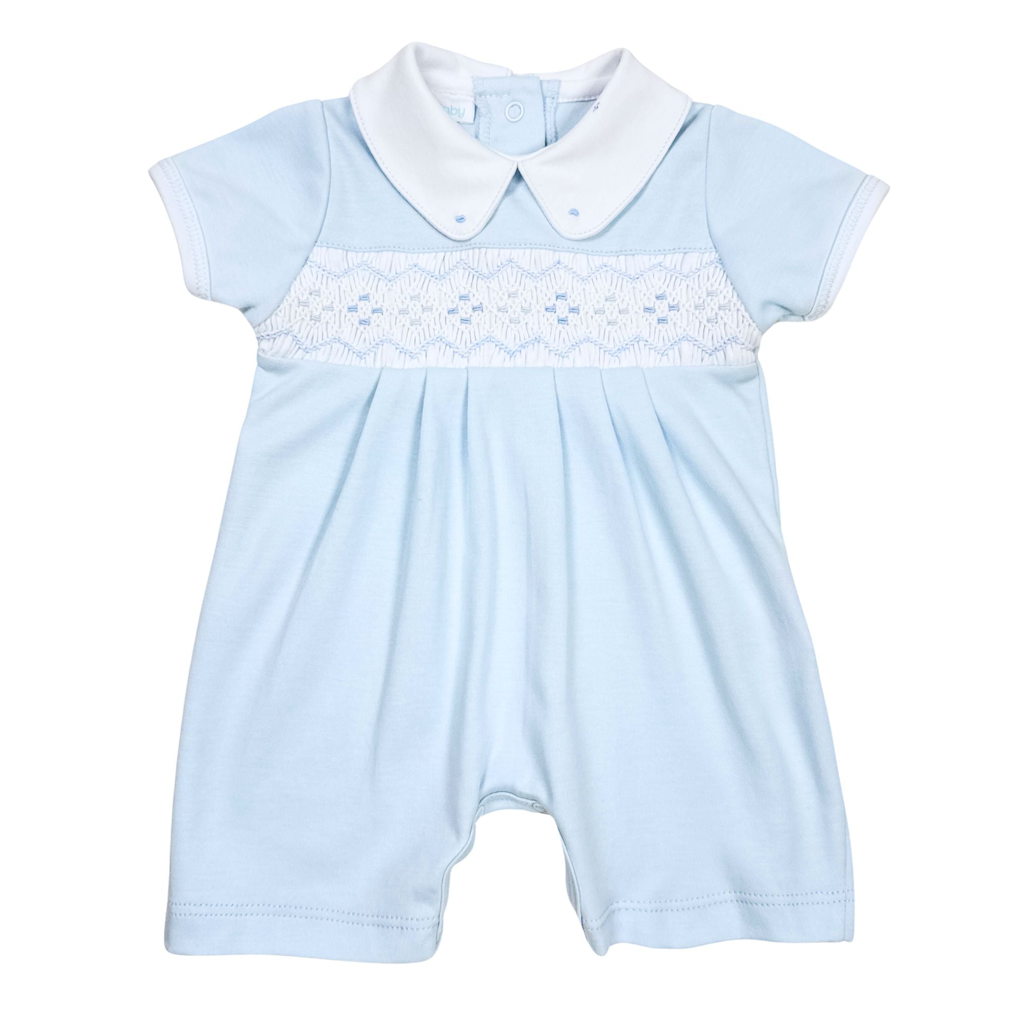 Emily and Ethan Smocked Collared Short Playsuit- Blue