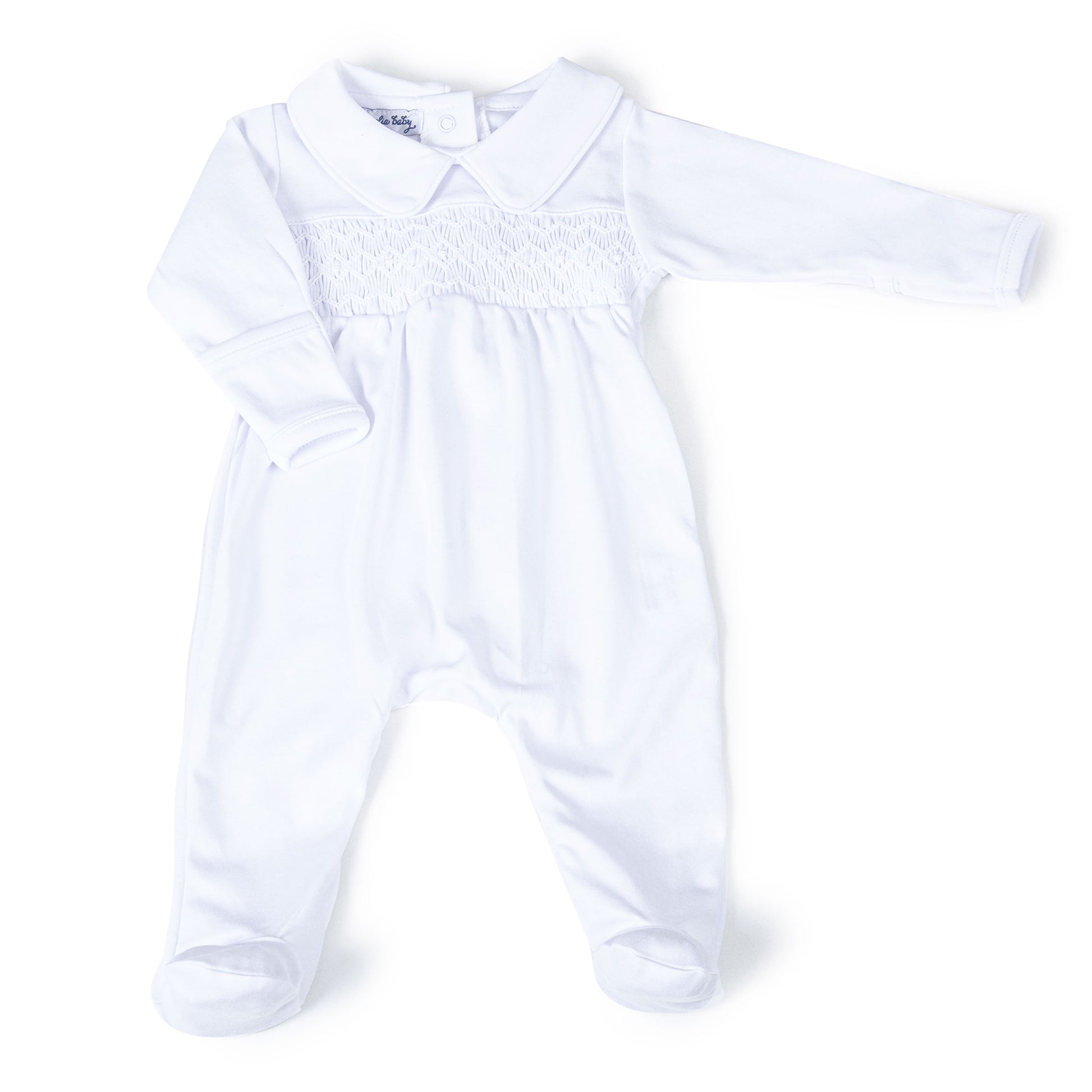 Magnolia Baby Hazel and Hudson White Smocked Collared Footie