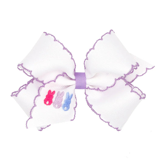 Wee Ones Medium White Grosgrain Bow With Moonstitch Edge - Peeps