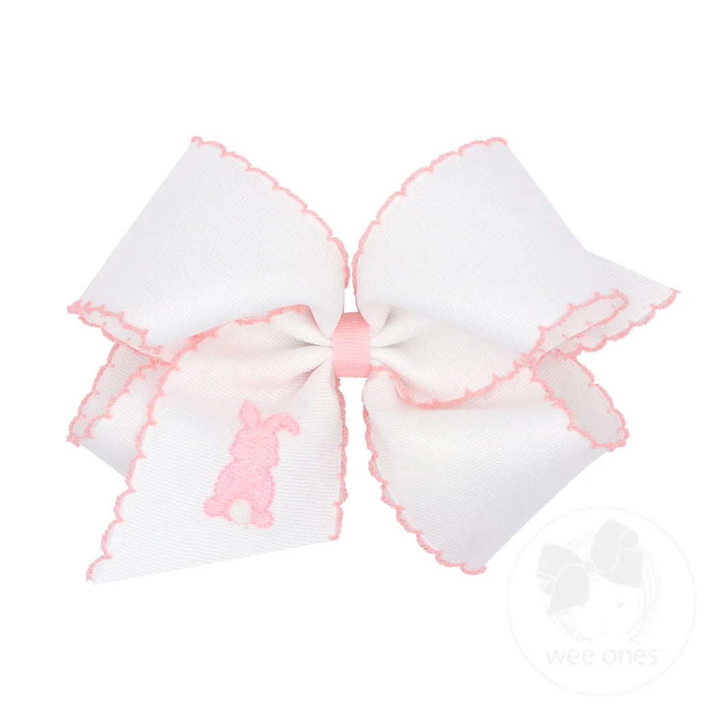 King Grosgrain Hair Bow With Moonstitch Edge - Pink Bunny