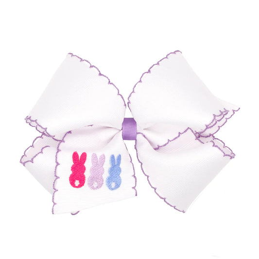 Wee Ones King White Grosgrain Bow With Moonstitch Edge - Peeps