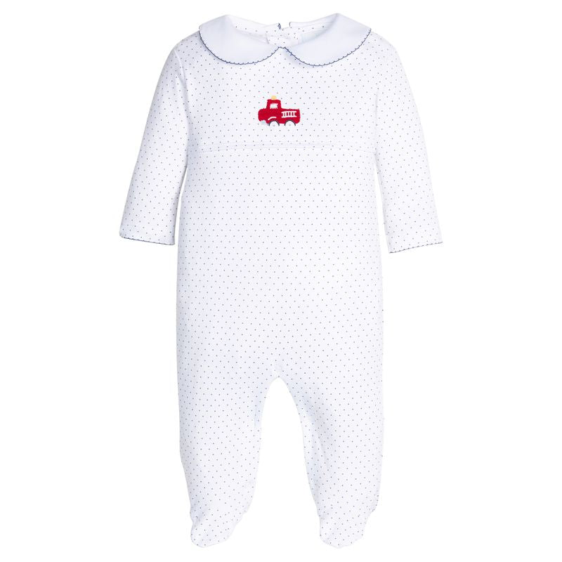 Little English Crochet Footie- Fire Truck