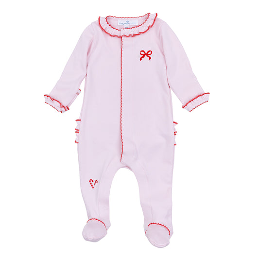 Magnolia Baby Candy Cane Lane Embroidered Ruffle Footie