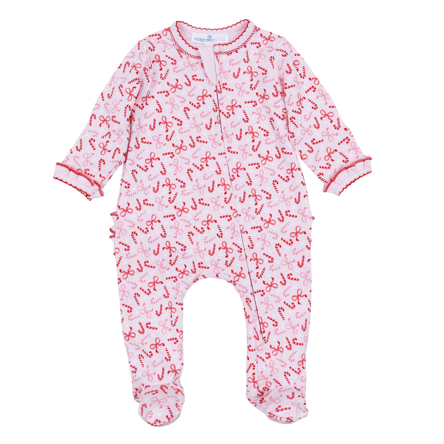 Candy Cane Lane Printed Ruffle Zipper Footie