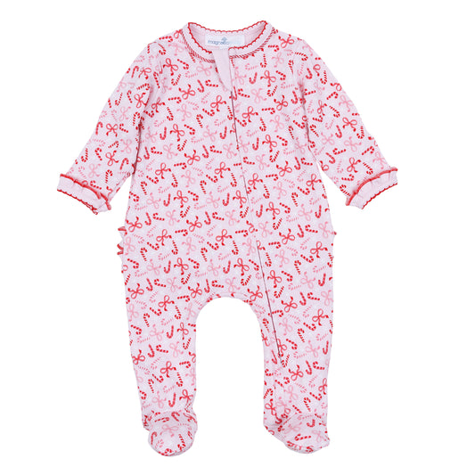 Candy Cane Lane Printed Ruffle Zipper Footie