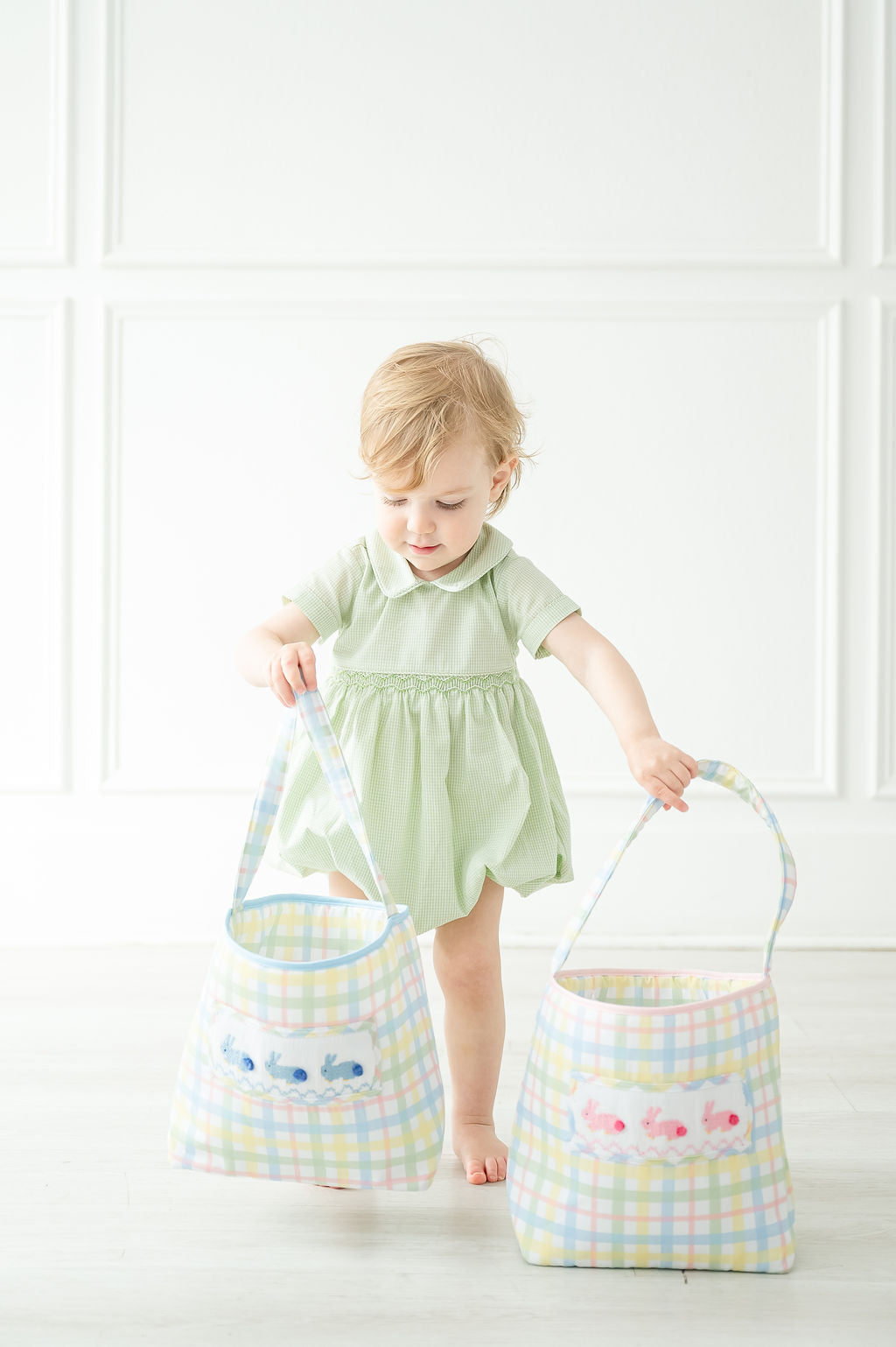 Ruth and Ralph Pink Smocked Bunnies Easter Basket