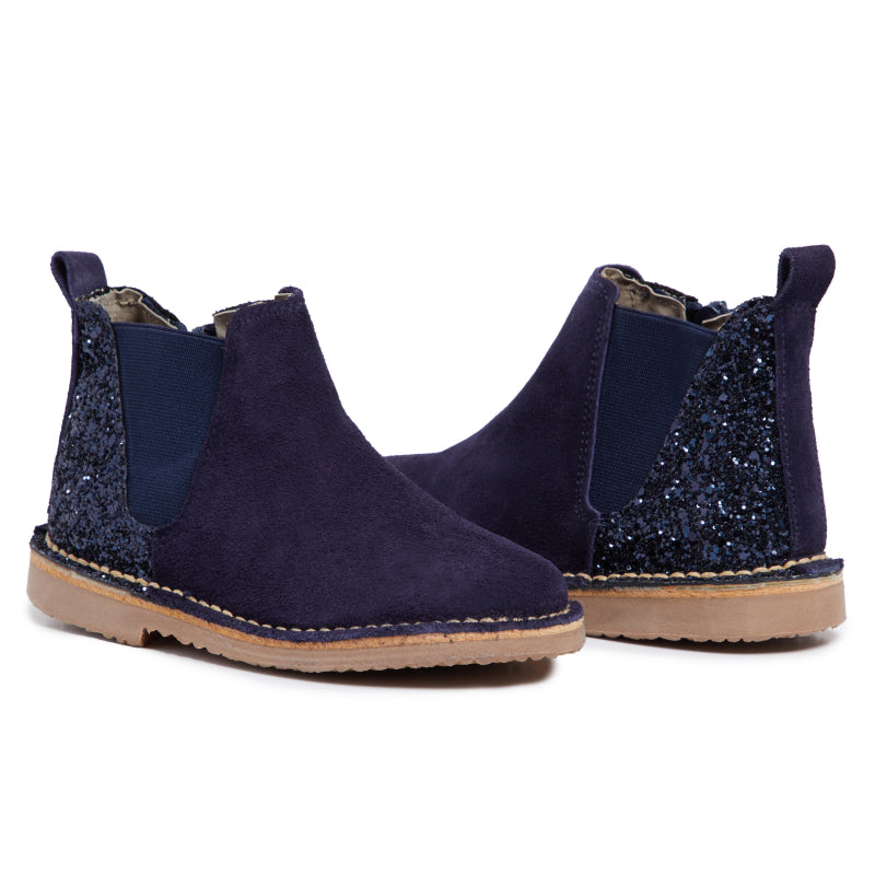 Children Chic Glitter and Suede Chelsea Boots in Navy