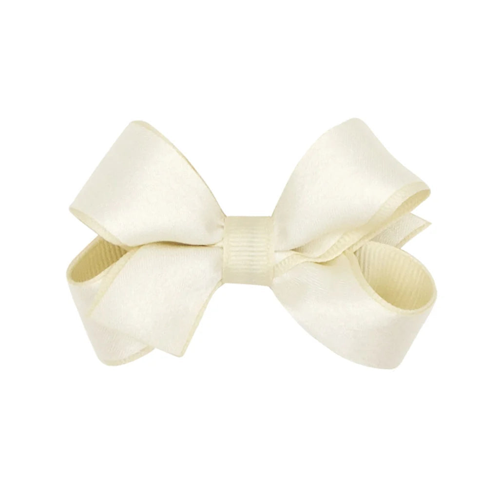 Wee Ones Mini Crepe Satin with Grosgrain Hair Bow- Antique White