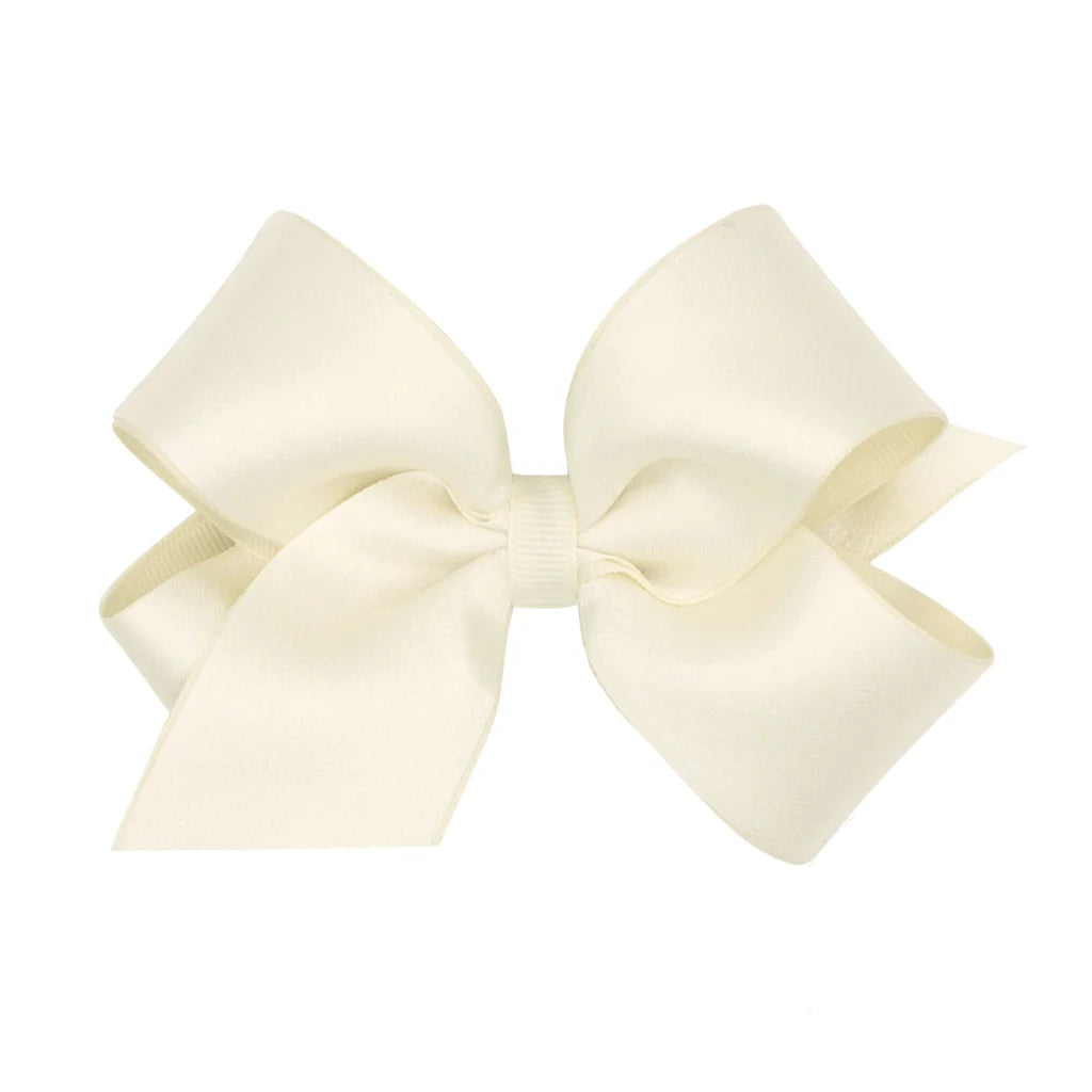 Wee Ones Medium Crepe Satin with Grosgrain Hair Bow- Antique White