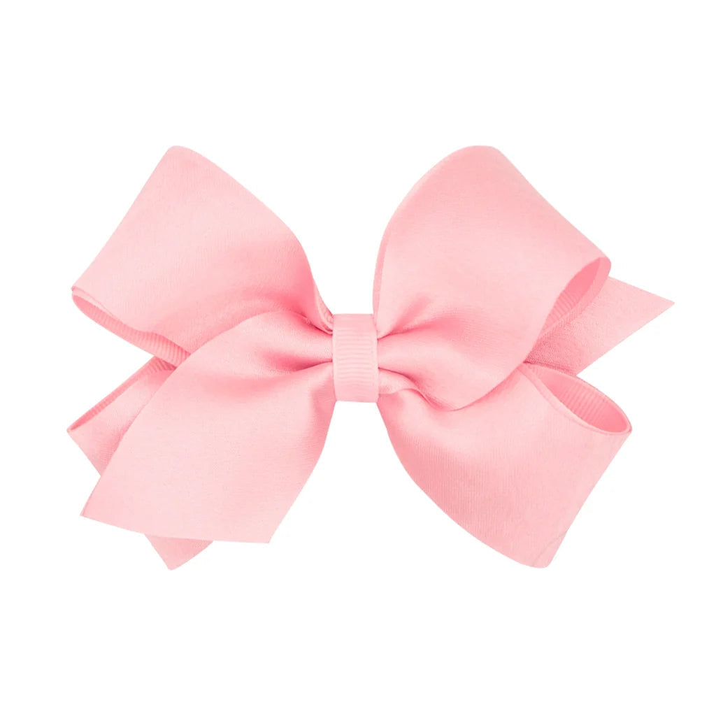 Wee Ones Medium Crepe Satin with Grosgrain Hair Bow- Light Pink