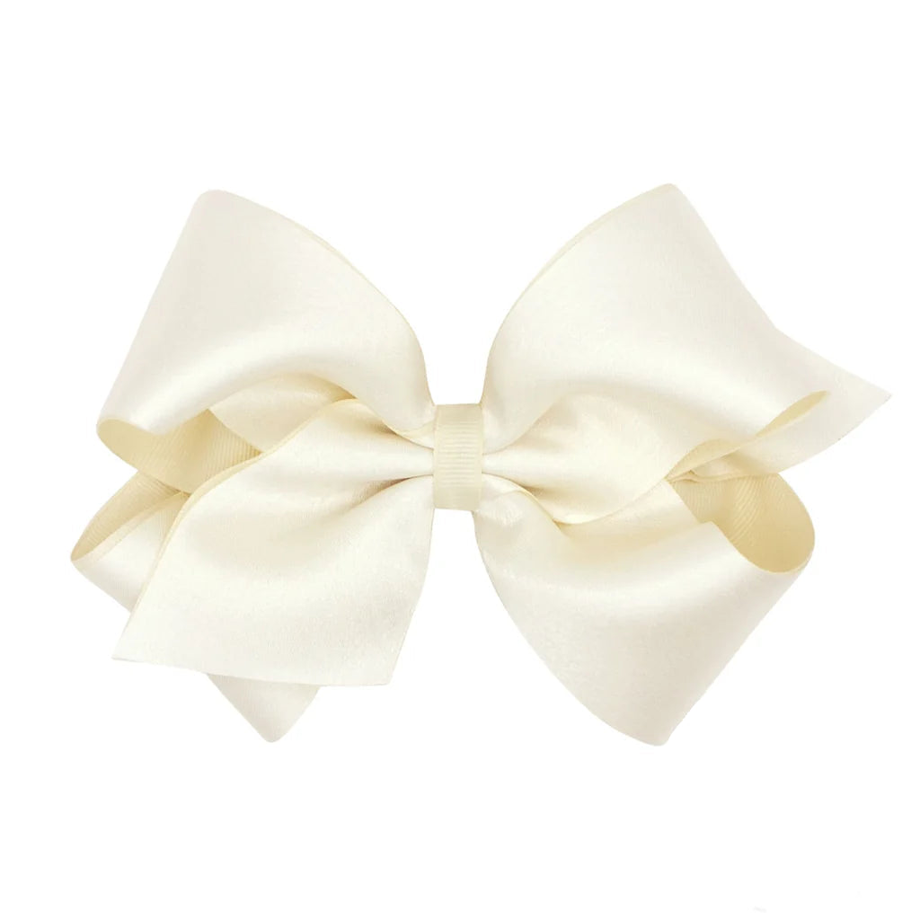 Wee Ones King Crepe Satin with Grosgrain Hair Bow- Antique White