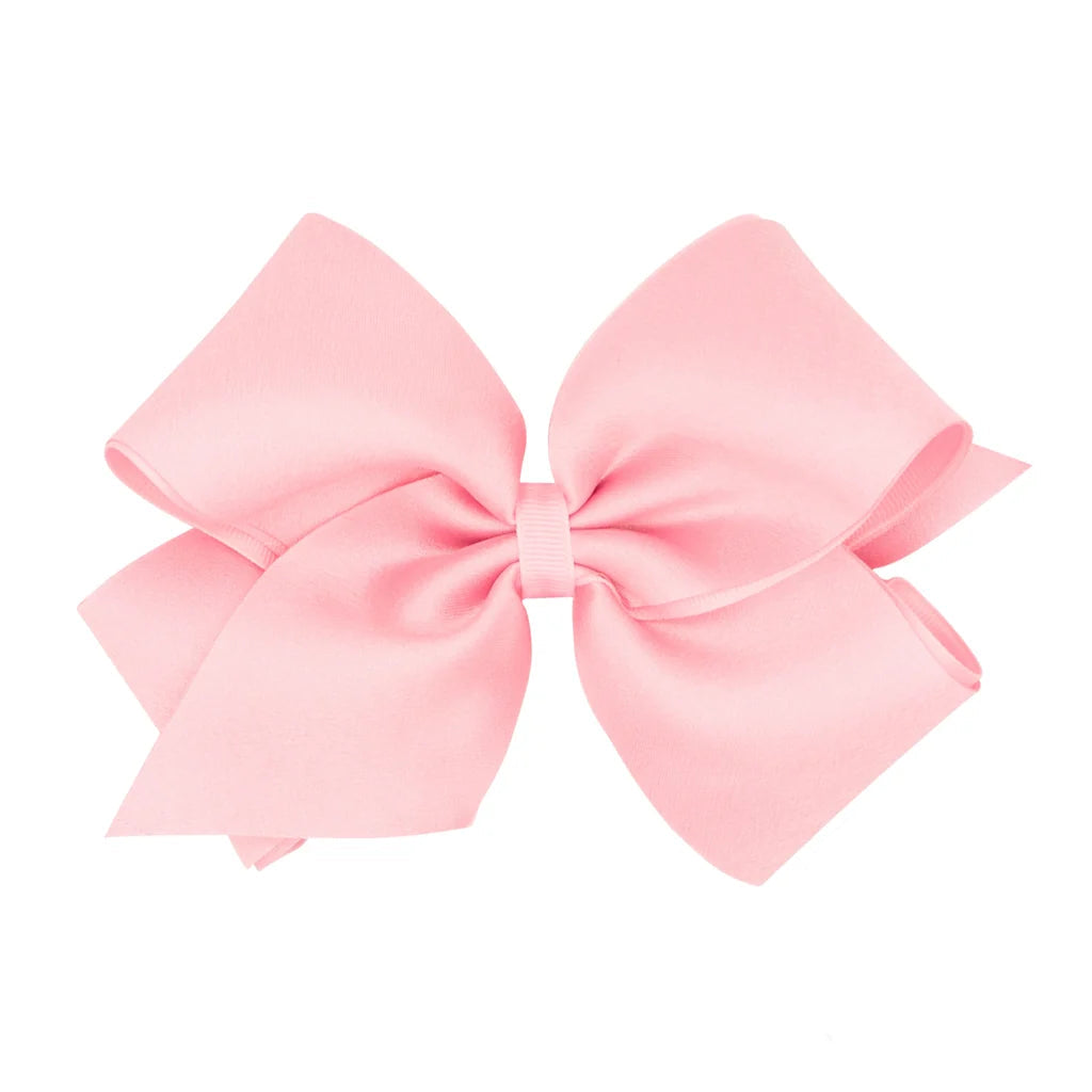 Wee Ones King Crepe Satin with Grosgrain Hair Bow- Light Pink