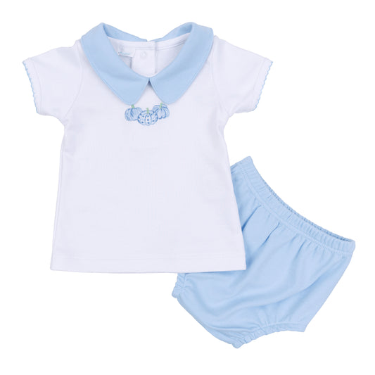 Magnolia Baby Precious Pumpkins Collared Diaper Cover Set- Light Blue