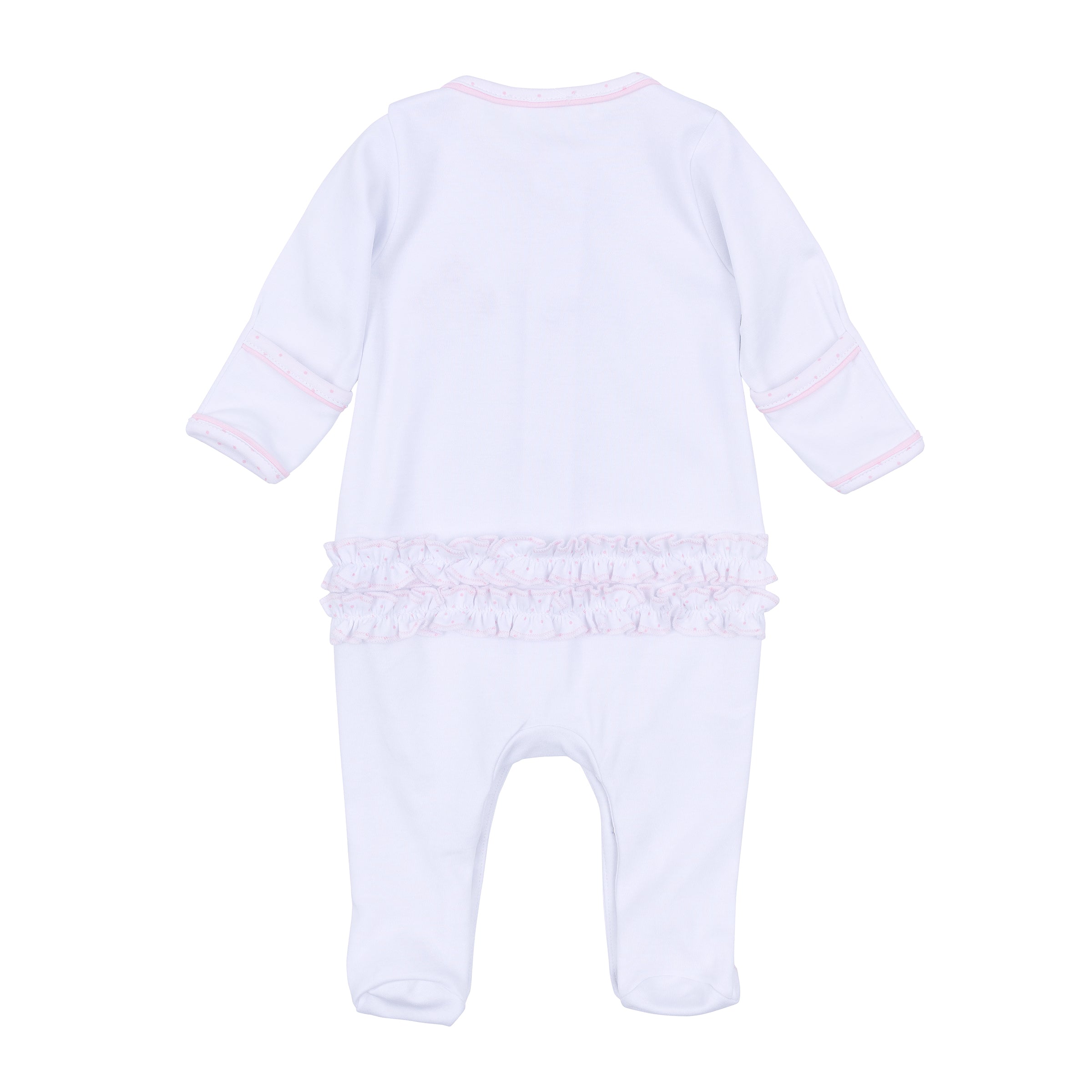 Frosted Wonderland Embroidered Ruffle Footie- Pink