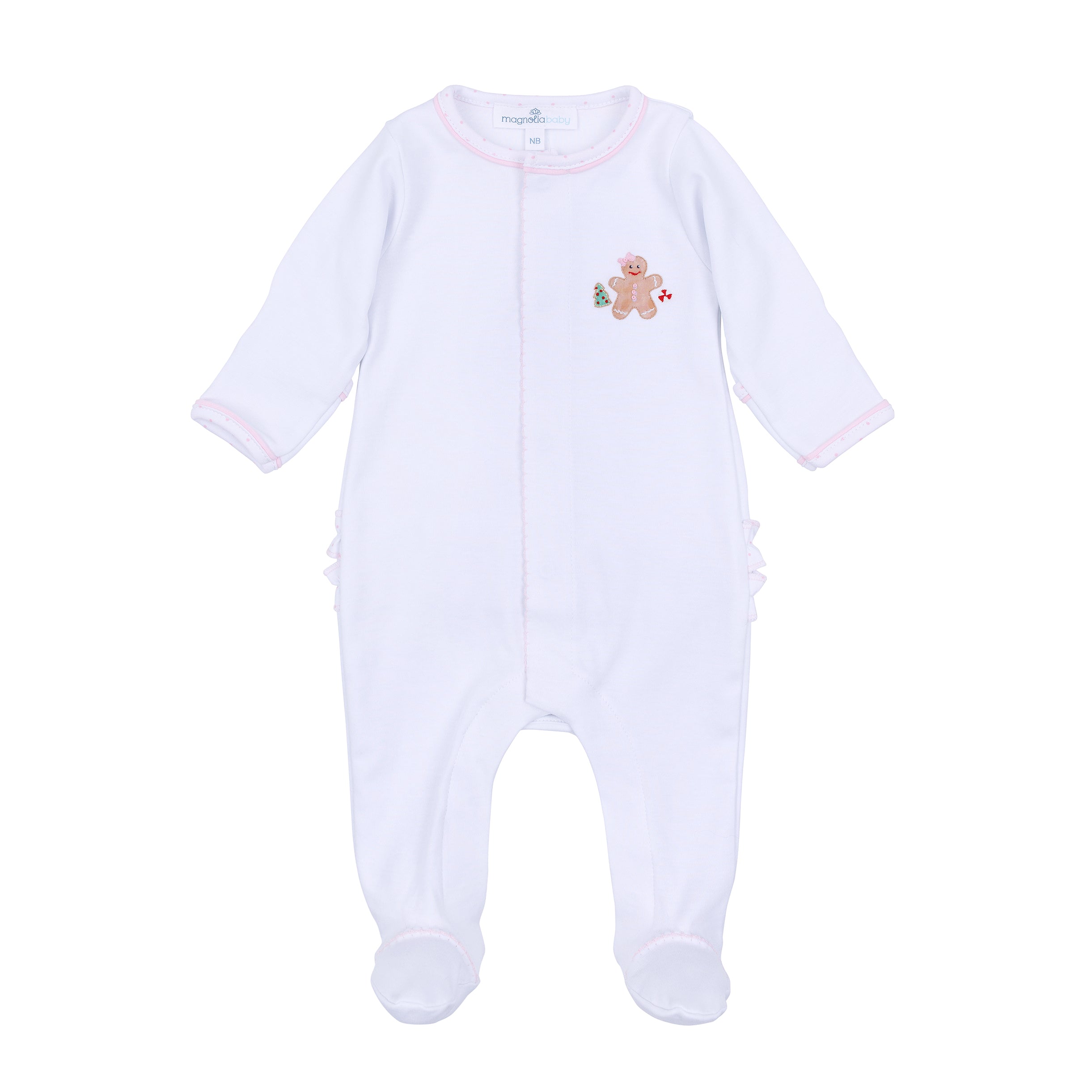 Magnolia Baby Frosted Wonderland Embroidered Ruffle Footie- Pink