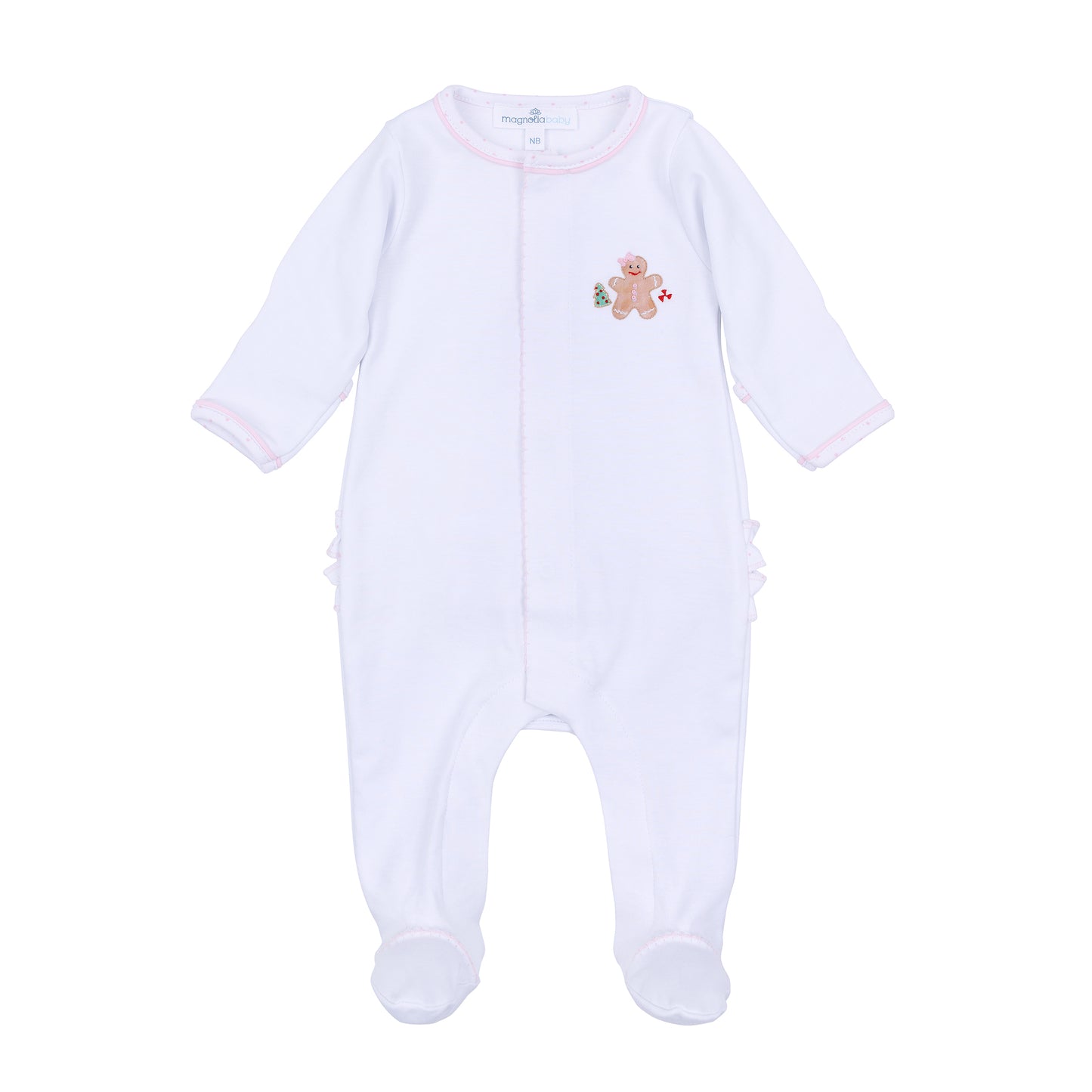 Magnolia Baby Frosted Wonderland Embroidered Ruffle Footie- Pink