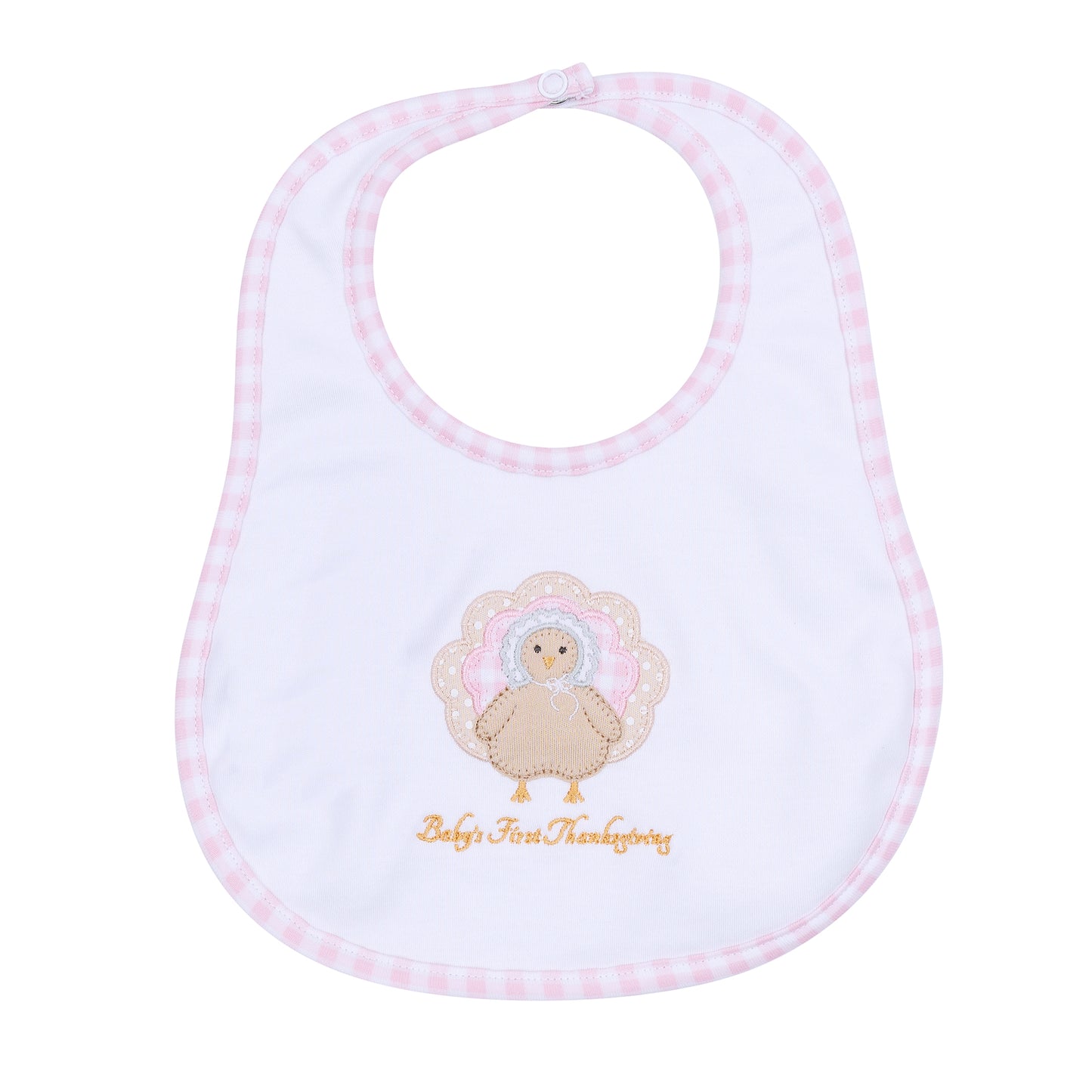 Magnolia Baby Pilgrim Pals Applique Baby's First Thanksgiving Bib- Pink