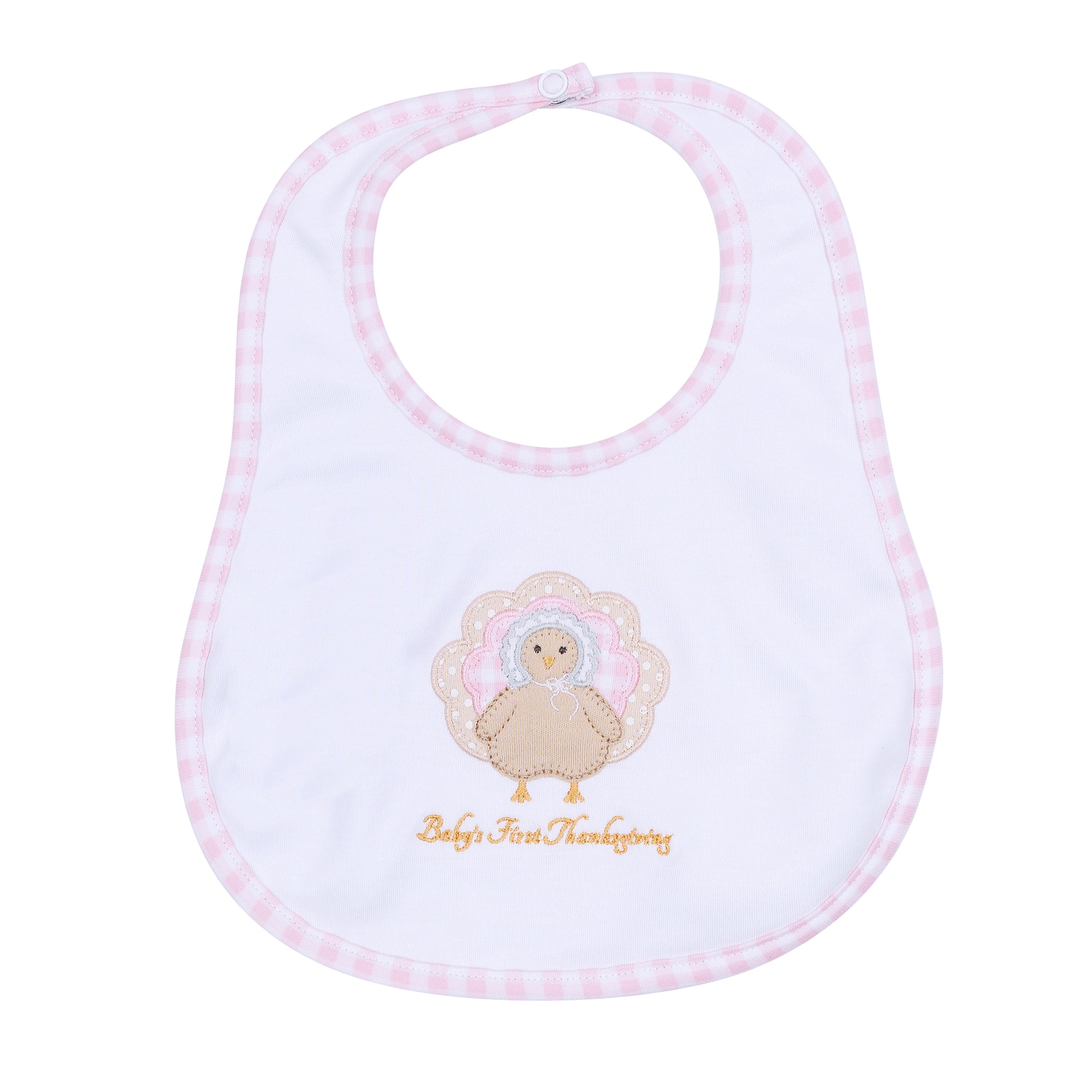 Magnolia Baby Pilgrim Pals Applique Baby's First Thanksgiving Bib- Pink