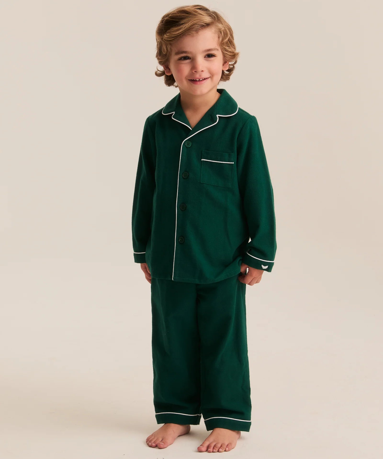 Petite Plume Hunter Green Flannel Children's Pajama Set