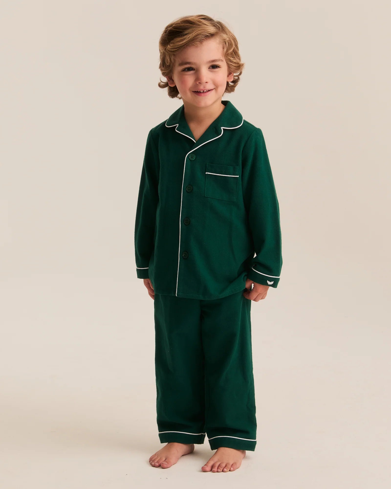 Petite Plume Hunter Green Flannel Children's Pajama Set