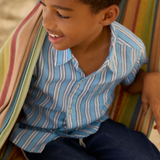 Minnow Boys Isla Blue Stripe Linen Button Down Shirt