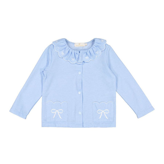 Sal and Pimenta Blue Knit White Bows Cardigan