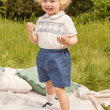 Hand Smocked Short Sleeve Two Piece Set in Royal Blue