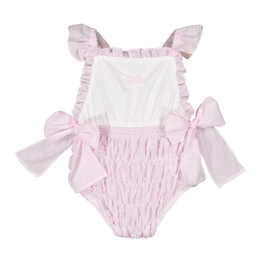 Sal and Pimenta Pink Seersucker Cotton Frilled Swimsuit