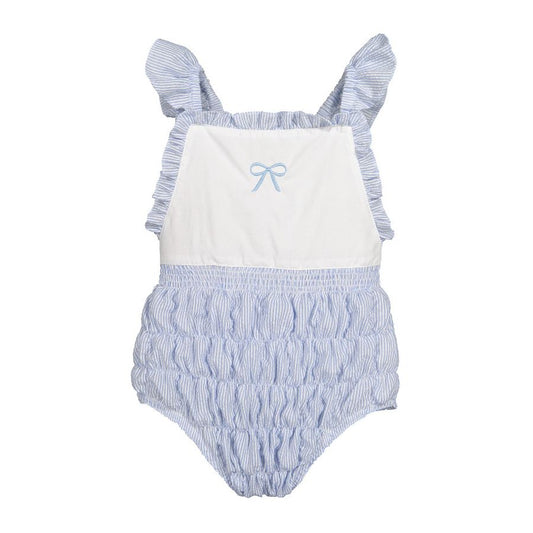 Sal and Pimenta Blue Seersucker Cotton Frilled Swimsuit