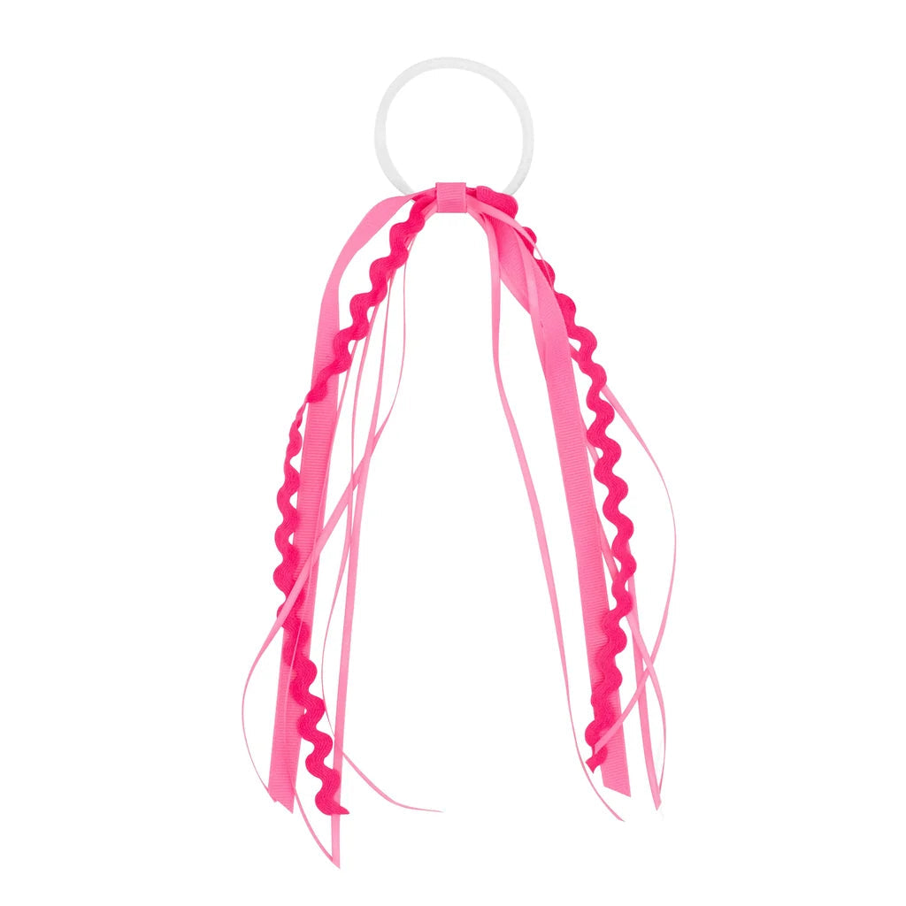Wee Ones Grosgrain and Ric Rac Streamer Pony- Hot Pink