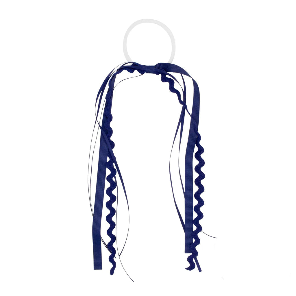 Wee Ones Grosgrain and Ric Rac Streamer Pony- Navy