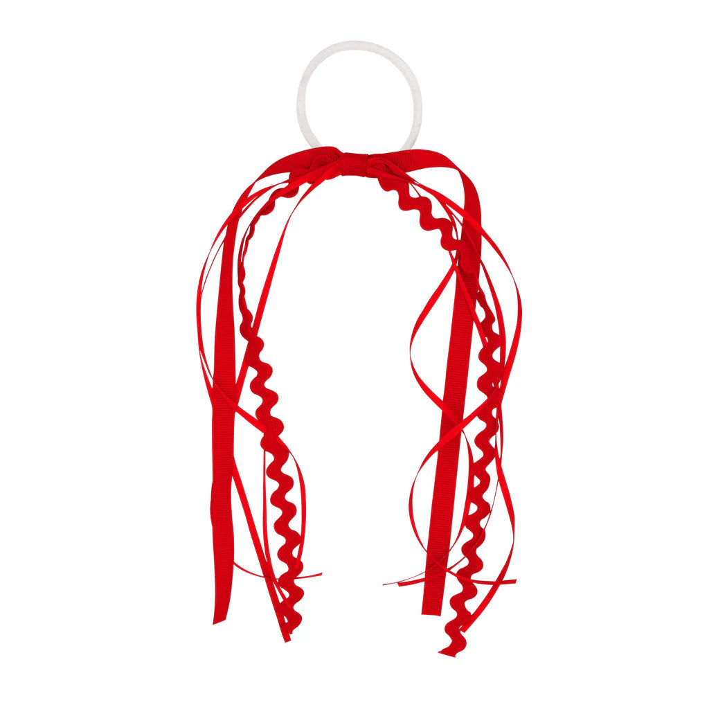 Wee Ones Grosgrain and Ric Rac Streamer Pony- Red