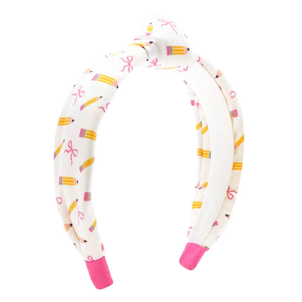 Wee Ones Back to School Pencil Print Knot Headband