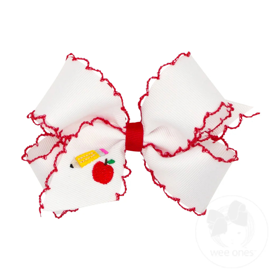 Wee Ones Medium Back To School Moonstitch Pencil Embroidered Hair Bow