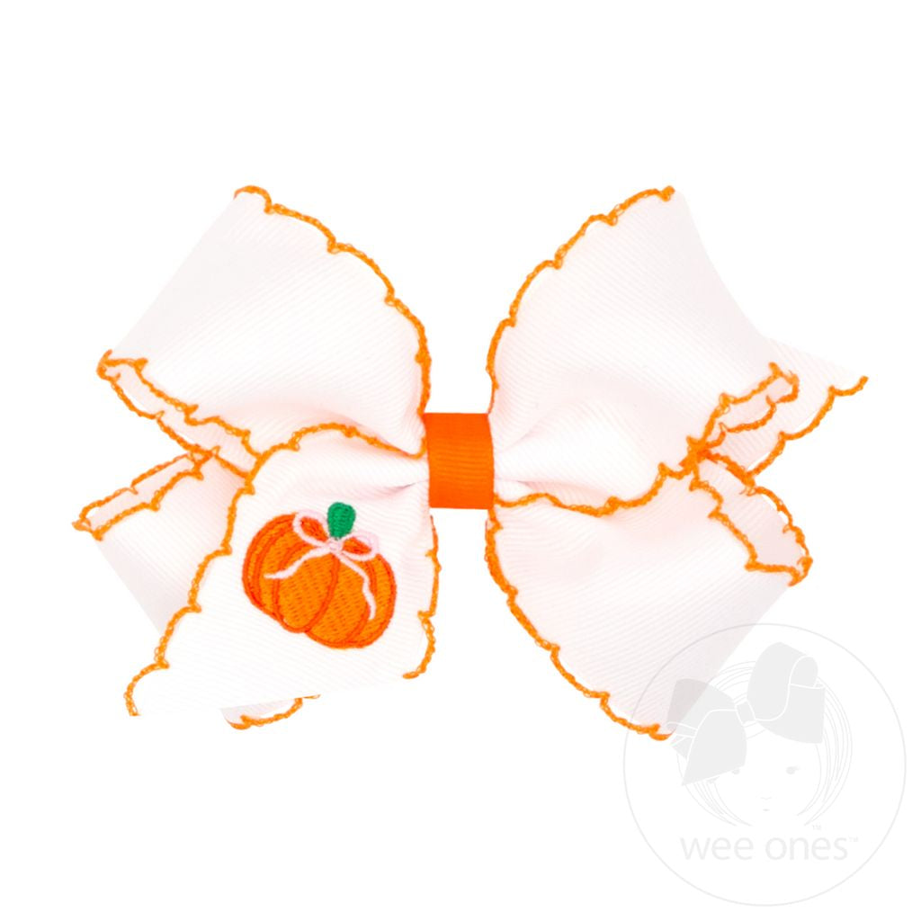 Wee Ones Medium Harvest Pumpkin Embroidered Moonstitch Bow