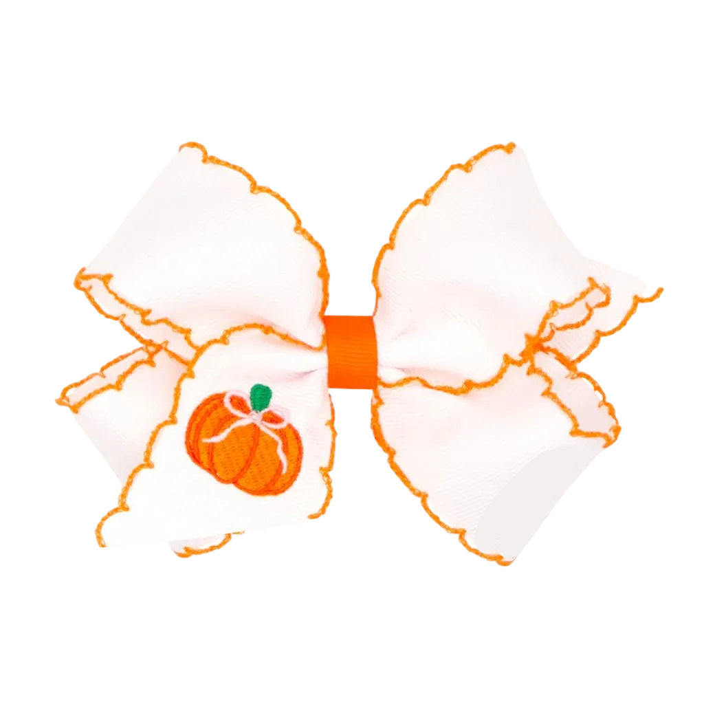 Wee Ones Medium Harvest Pumpkin Embroidered Moonstitch Bow