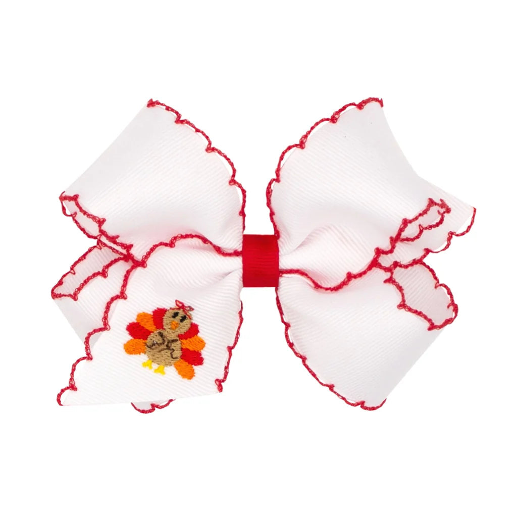 Wee Ones Medium Harvest Turkey Embroidered Moonstitch Bow