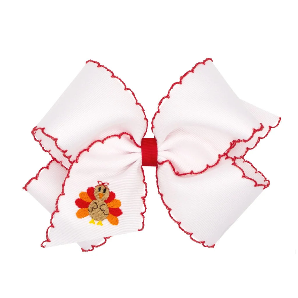 Wee Ones King Harvest Turkey Embroidered Moonstitch Bow