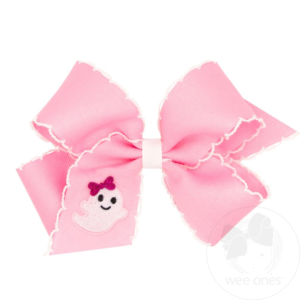 Wee Ones Medium Halloween Ghost Embroidered Moonstitch Bow