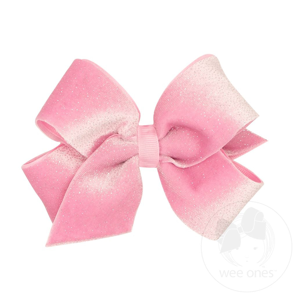 Wee Ones Medium Sparkle Velvet and Grosgrain Hair Bow- Pearl