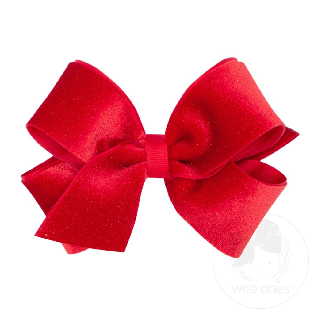 Wee Ones Medium Sparkle Velvet and Grosgrain Hair Bow- Red