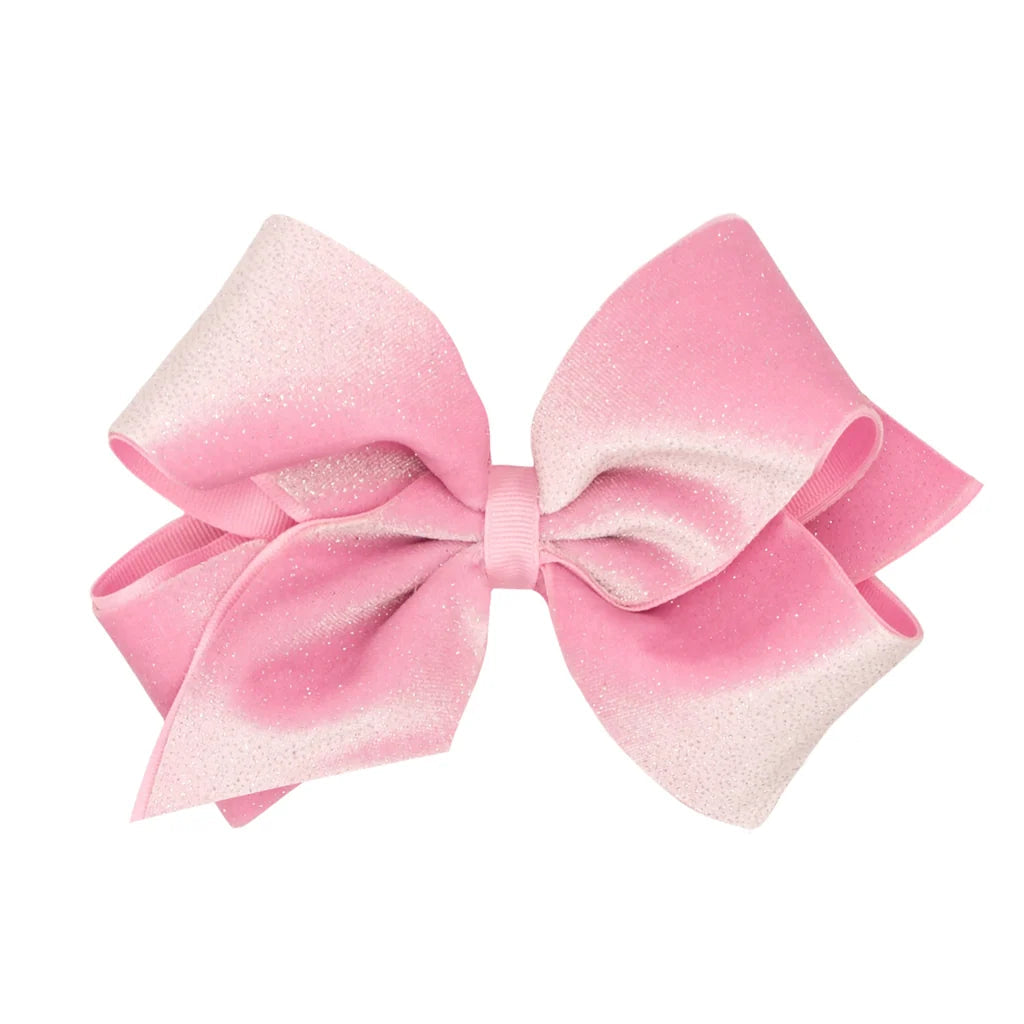 Wee Ones King Sparkle Velvet and Grosgrain Hair Bow- Pearl