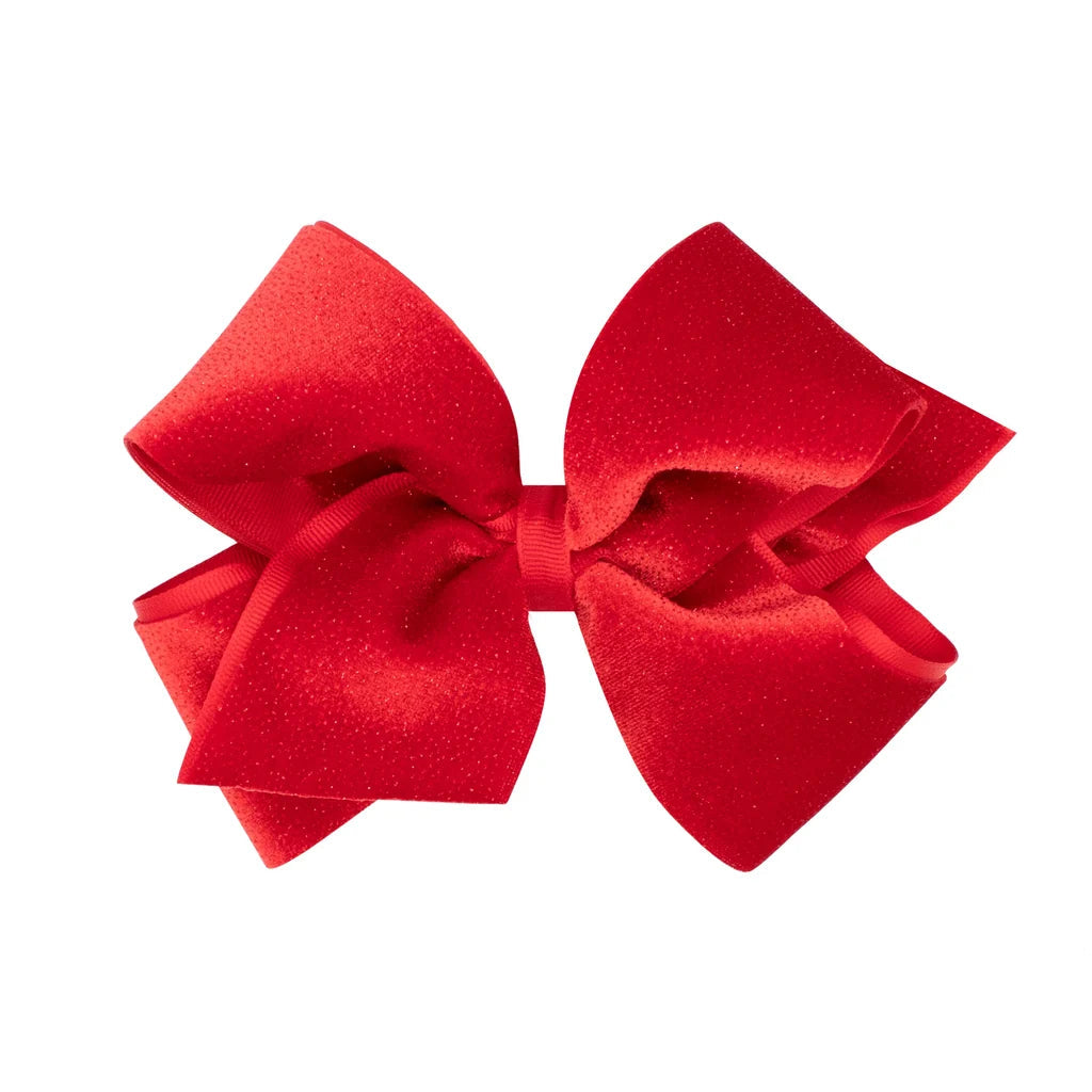 Wee Ones King Sparkle Velvet and Grosgrain Hair Bow- Red