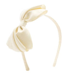 Wee Ones Mini King Pleated Grosgrain Bow Headband- Antique White