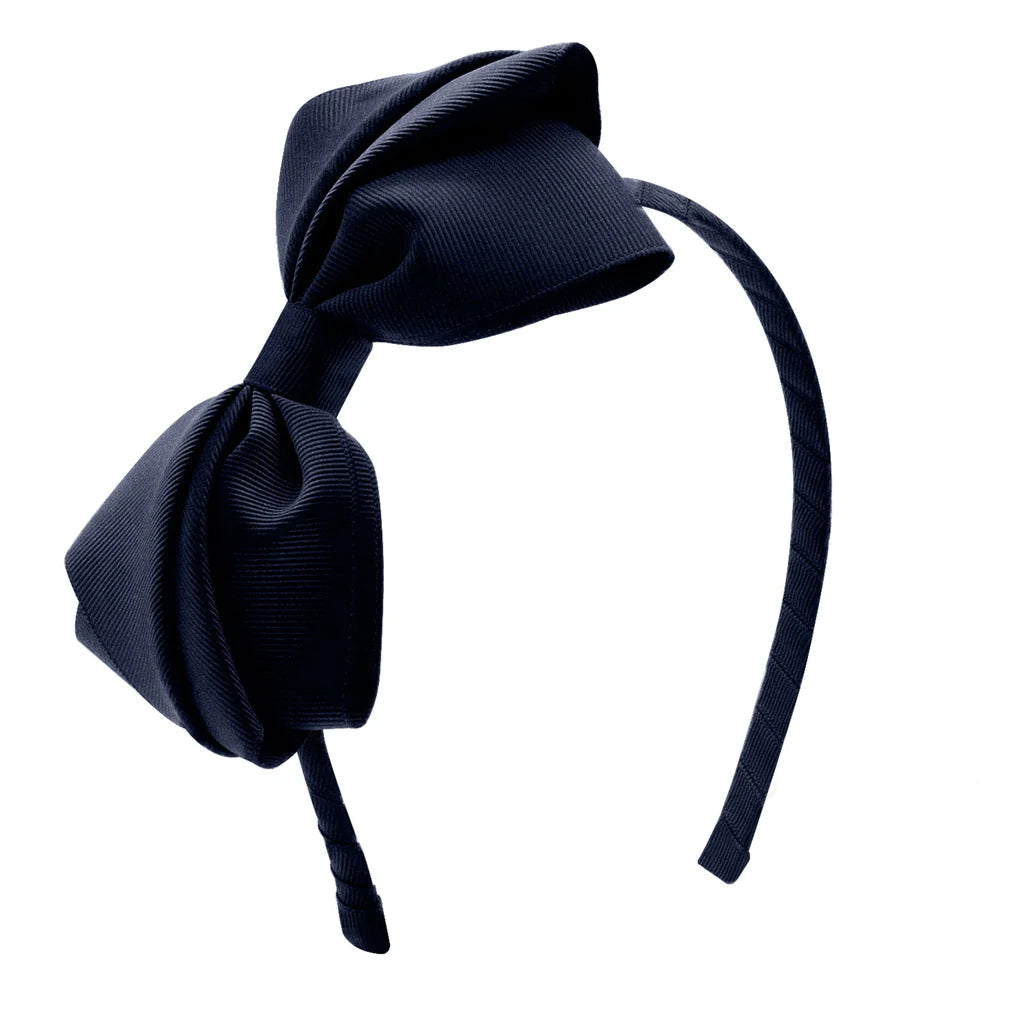 Wee Ones Mini King Pleated Grosgrain Bow Headband- Navy