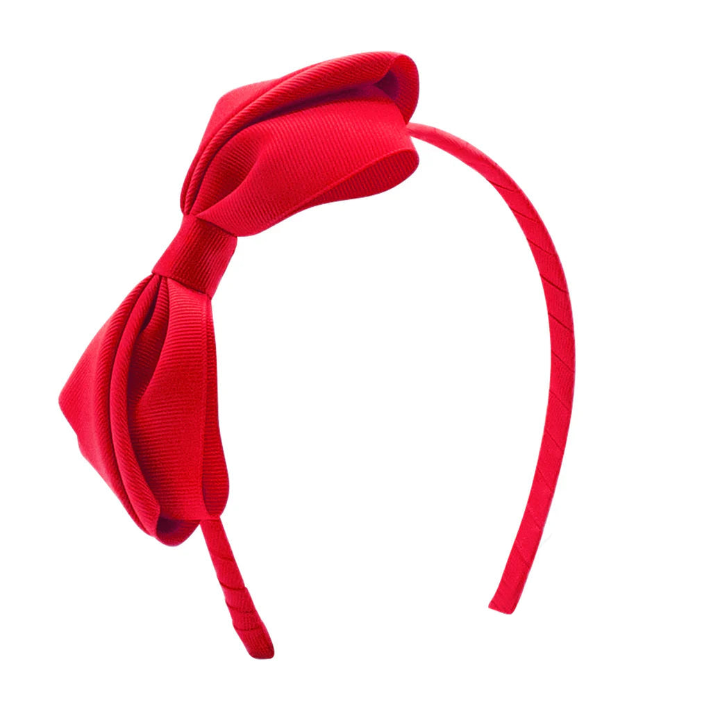 Wee Ones Mini King Pleated Grosgrain Bow Headband- Red