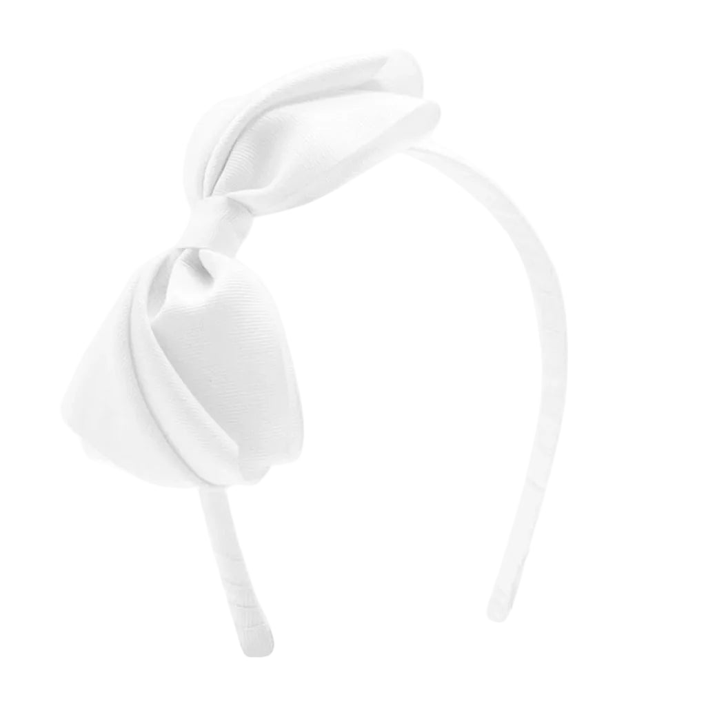 Wee Ones Mini King Pleated Grosgrain Bow Headband- White