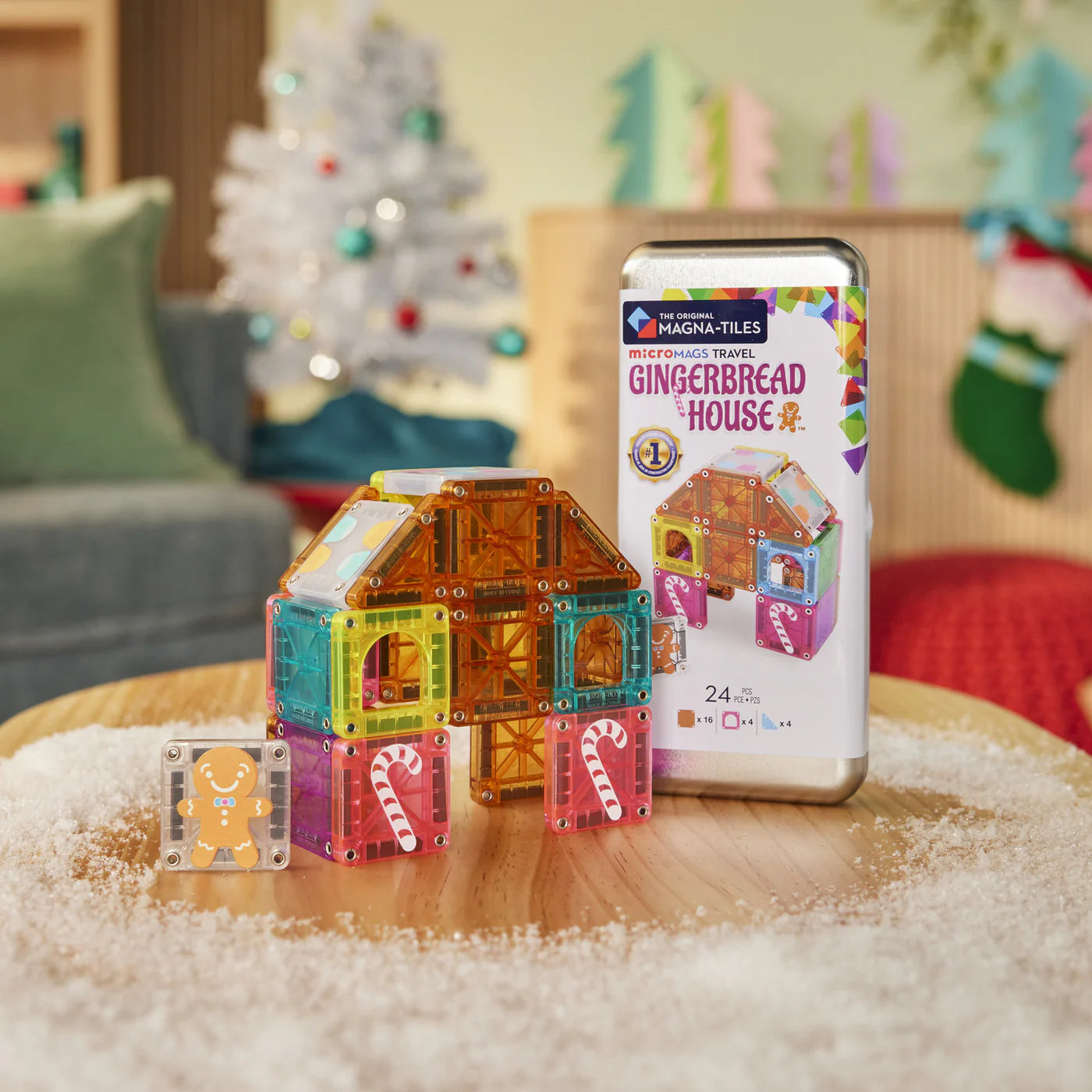 Magna-Tiles MicroMAGS Gingerbread House 24pc Travel Set